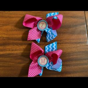 Girl’s Blue/Pink M and Z Initial Hair Bow